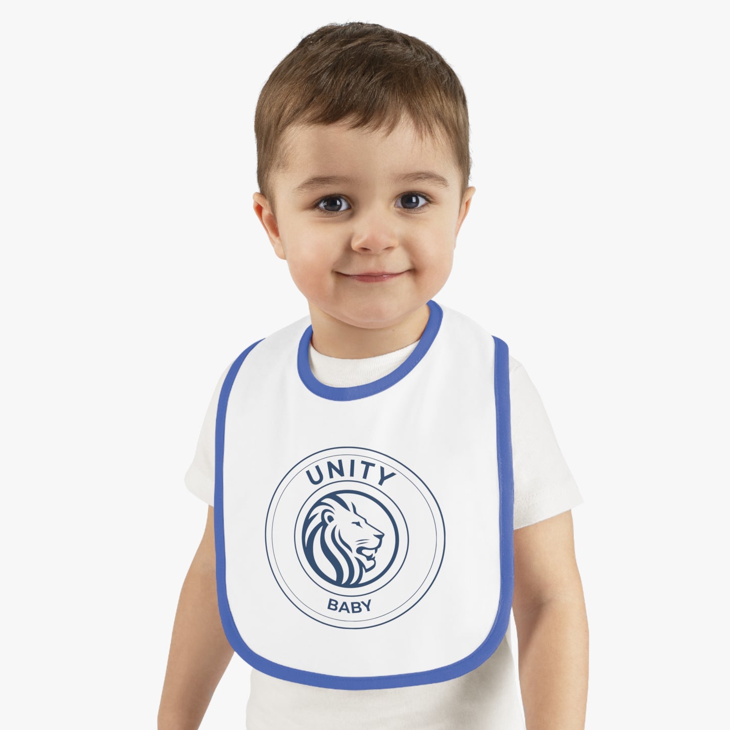 Unity Baby Bib with Contrast Trim, Cute Baby Bib, Baby Shower Gift, Lion Design Bib, Toddler Essential