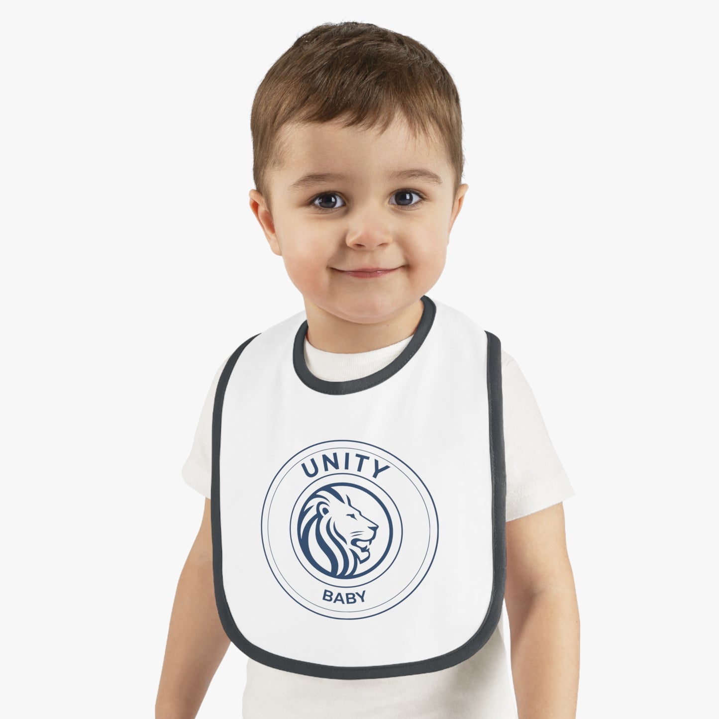 Unity Baby Bib with Contrast Trim, Cute Baby Bib, Baby Shower Gift, Lion Design Bib, Toddler Essential