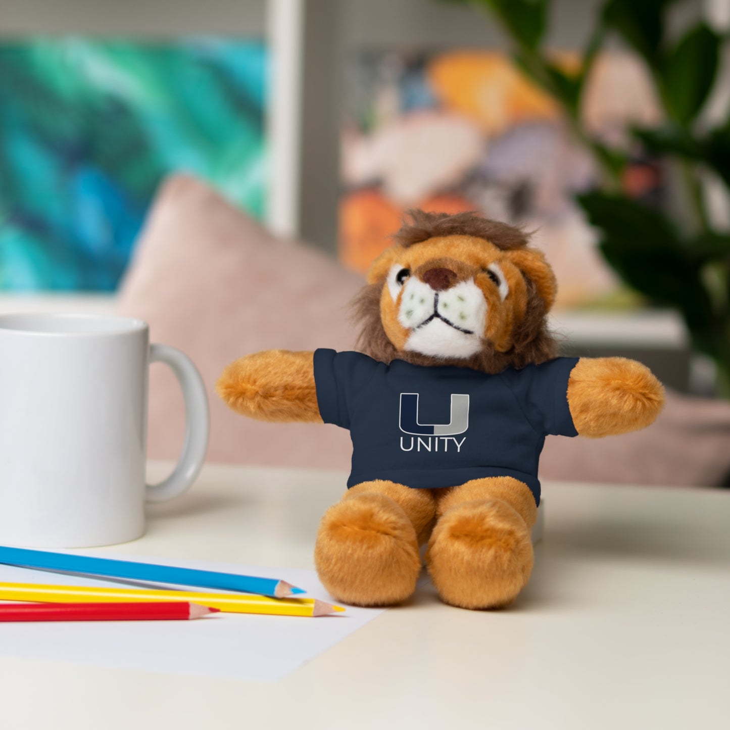 Cuddly Lion Stuffed Animal with Custom Tee, Birthday Gift, Nursery Decor, Kids Toy, Baby Shower Present