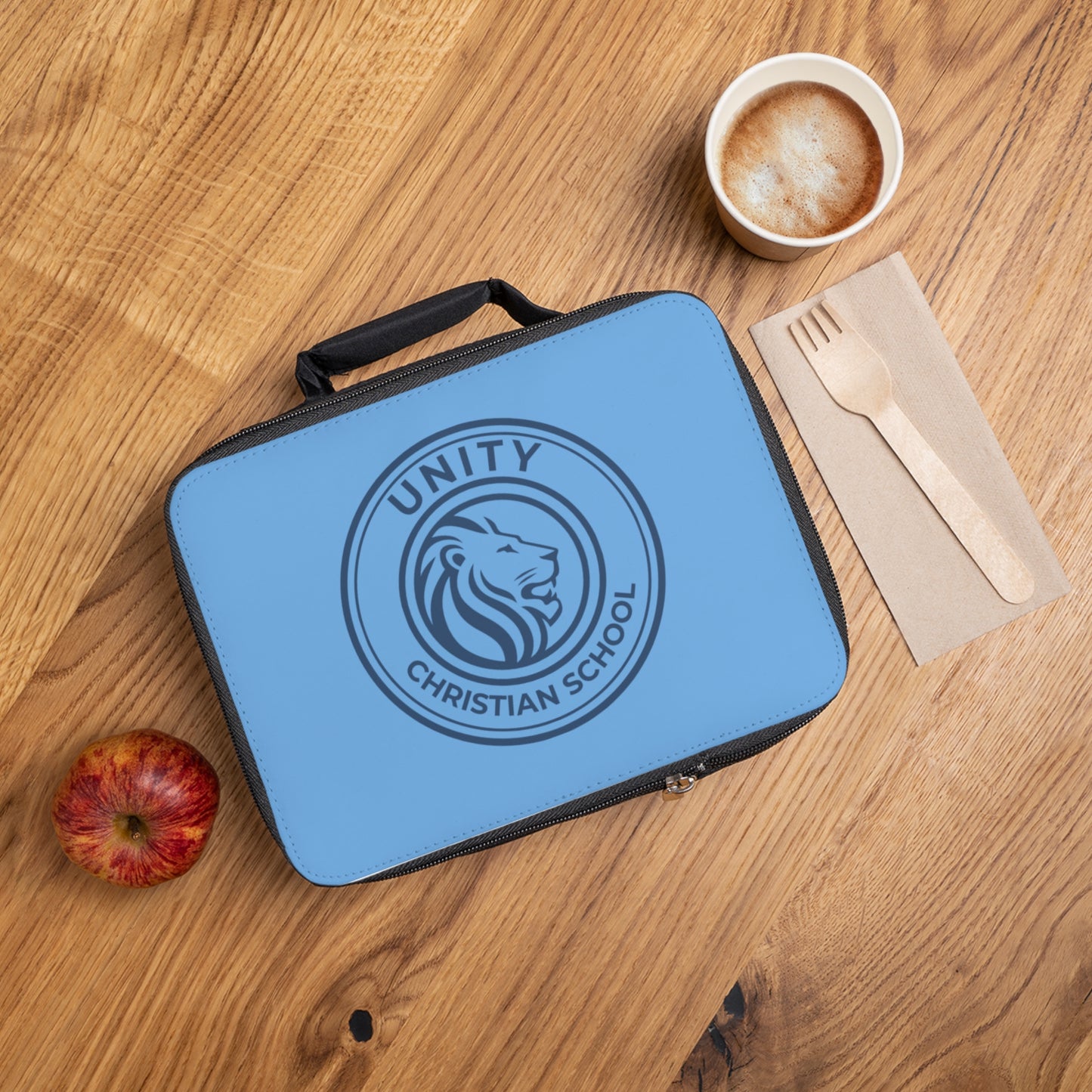 Blue Personalized Lunch Bag for School, Kids Insulated Lunchbox, Reusable Meal Tote, Lunch Box for Christian School, Unity Lion Design