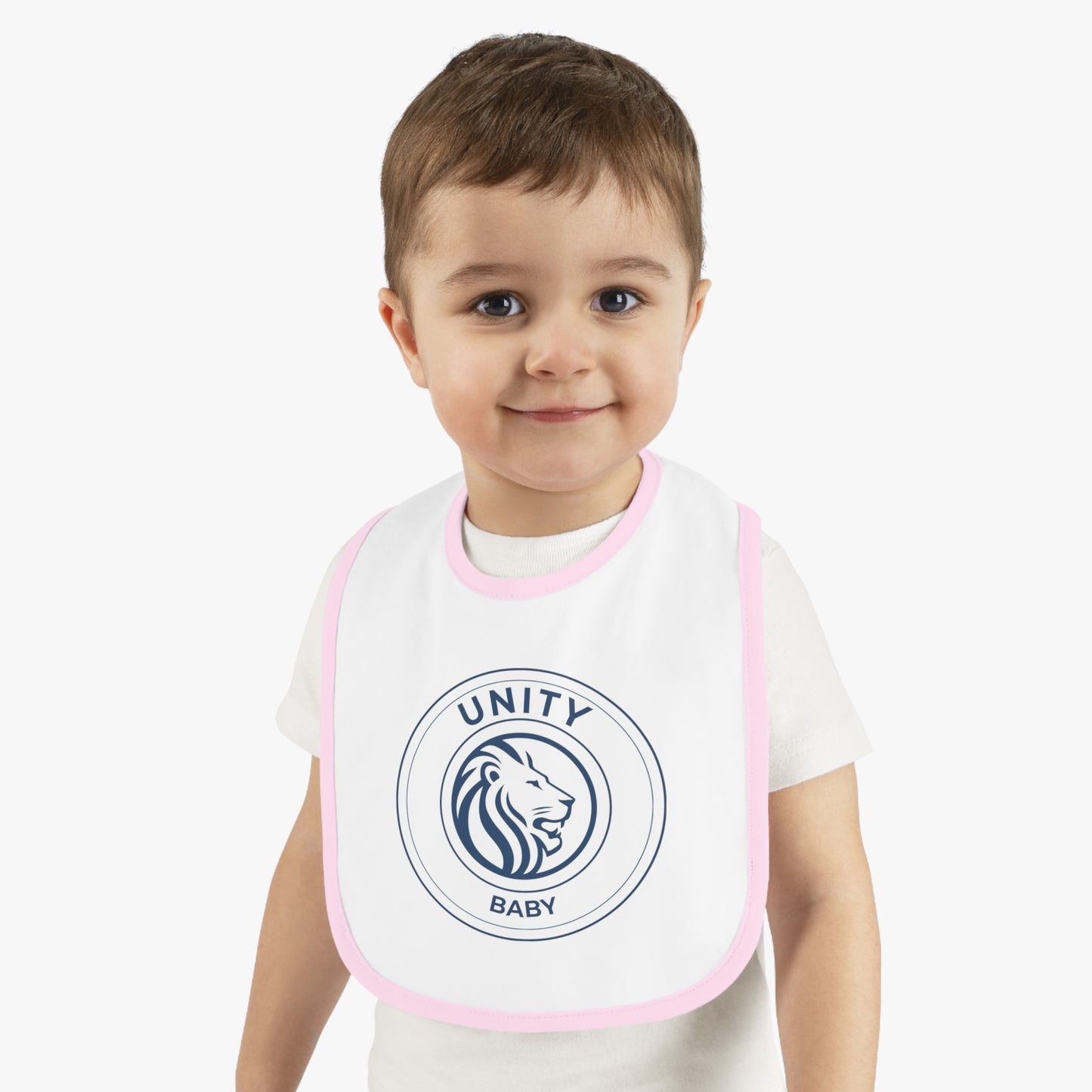Unity Baby Bib with Contrast Trim, Cute Baby Bib, Baby Shower Gift, Lion Design Bib, Toddler Essential